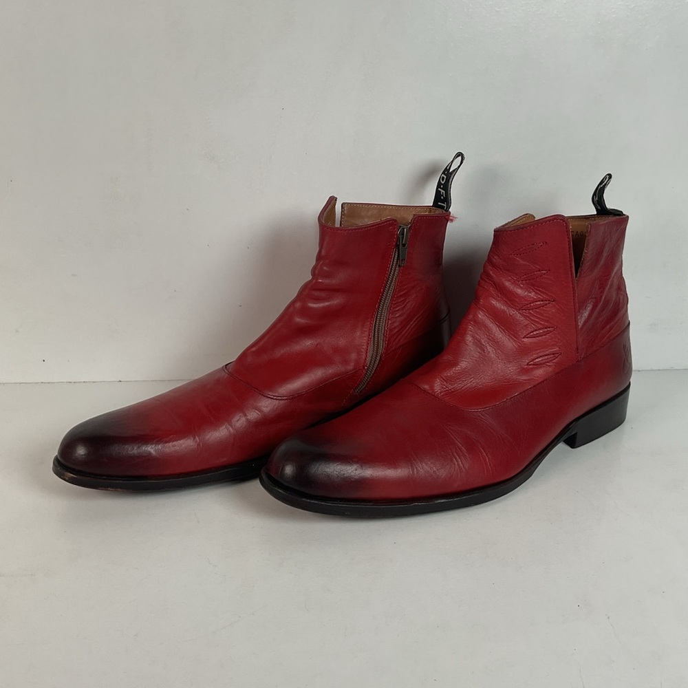 John Fluevog Twin Turbine Zipper Boot | Red Spat | Men’s 10